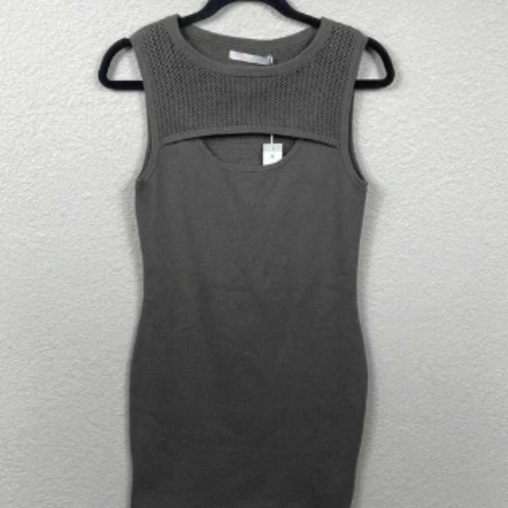 NWT One Grey Day Sleeveless Mini Sweater Dress Cut Out Gray Sz S